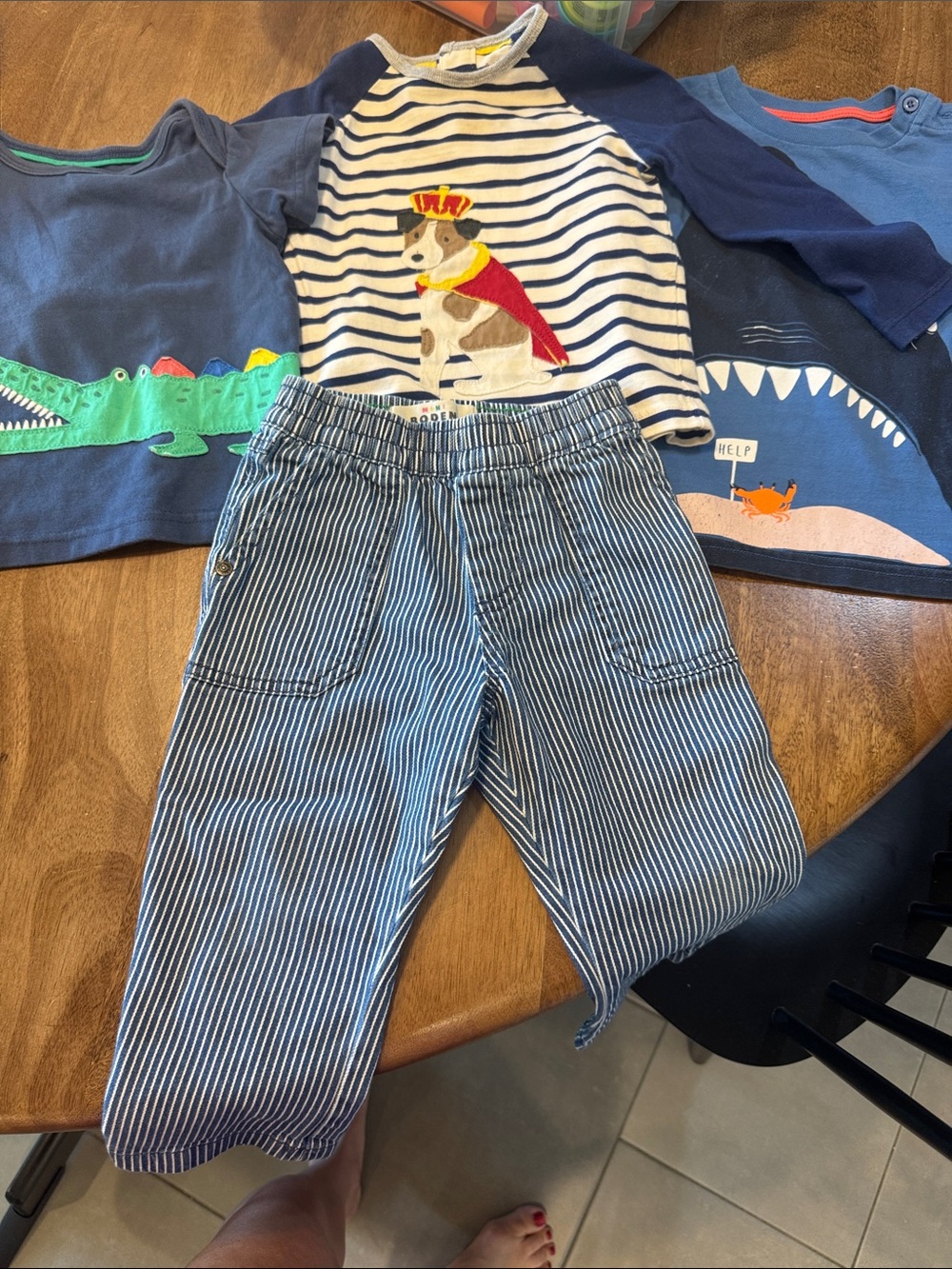 Mini Boden Kids Blue Stripe Pull-On Pants & 3 baby Boden shirts